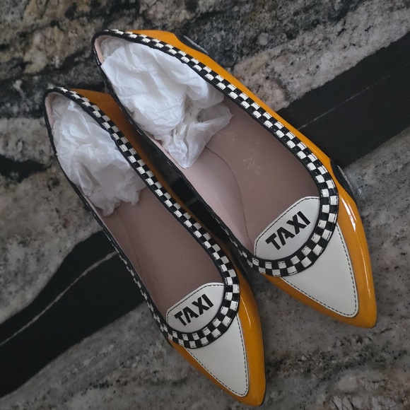 NEW Kate Spade New York Gogo Taxi Ballet Flats Size 7 Yellow White Black Patent - Picture 7 of 13